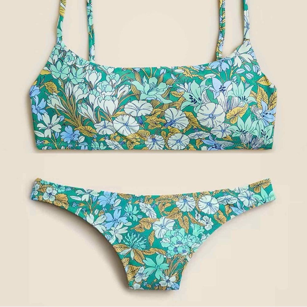 NWT J. Crew 1989 Scoopneck bikini top 2X high-leg bikini bottom XL Aqua Blooms
